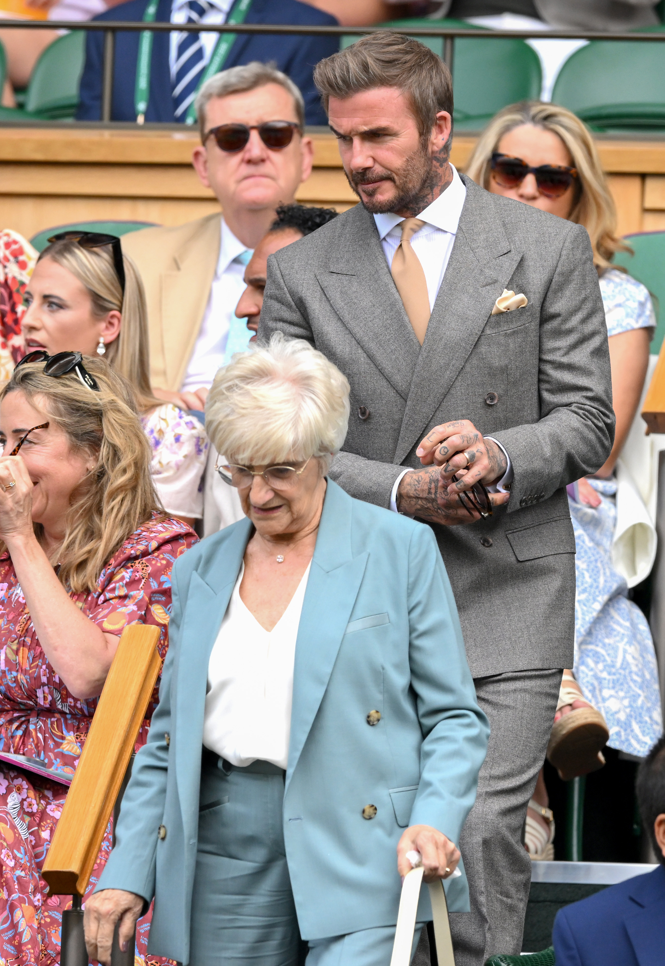 Sir David Beckham and Sandra Beckham attend day one of the 2026 Wimbledon Tennis Championships at the All England Lawn Tennis and Croquet Club on June 29, 2026 in London, England.