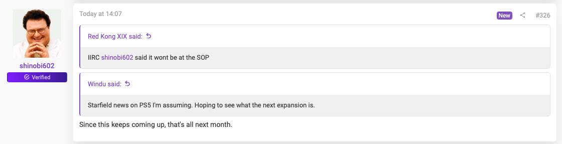 Shinobi602's comments on Starfield coming to PS5 and the expected update