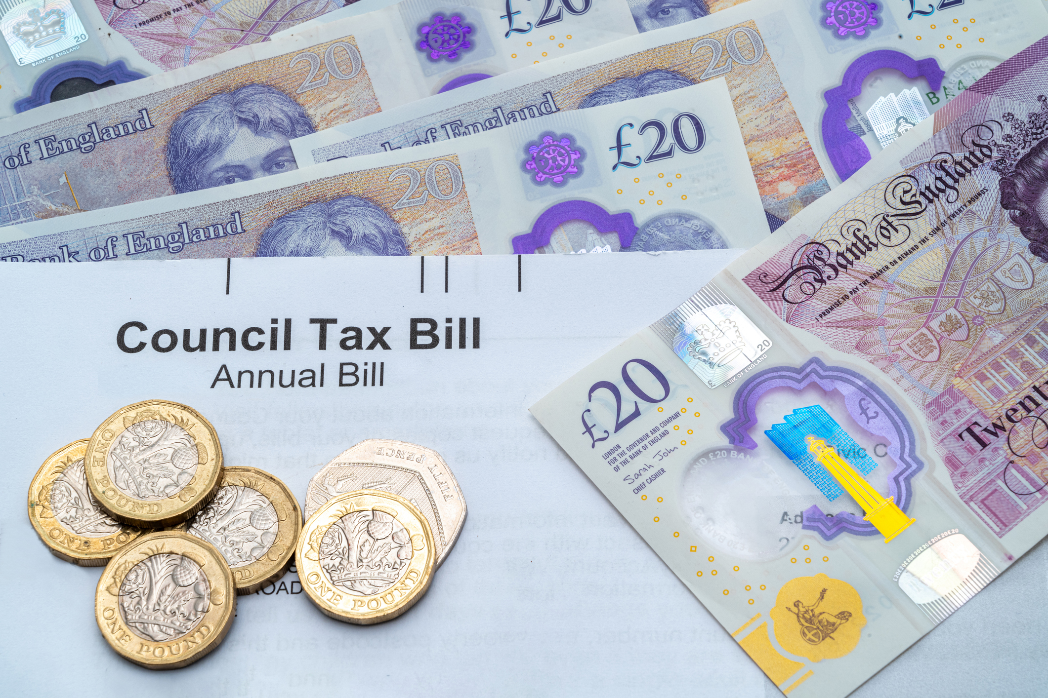 Cash surrounding a council tax bill