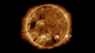An image of the sun captured on Aug. 29, 2022 showing a large solar flare.