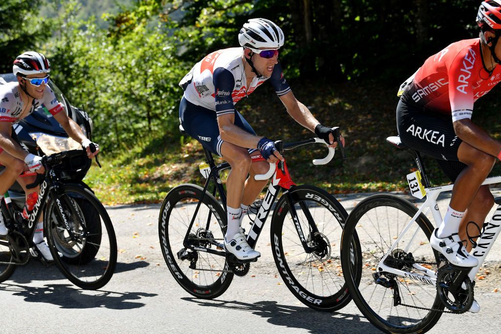 SAINTVULBAS FRANCE AUGUST 08 Bauke Mollema of The Netherlands and Team Trek Segafredo Breakaway during the 32nd Tour de LAin 2020 Stage 2 a 141km stage from Lagnieu to Llex MontsJura 896m tourdelain TOURDELAIN TDA on August 08 2020 in SaintVulbas France Photo by Justin SetterfieldGetty Images