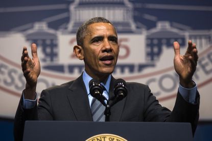 Obama at the National League of Cities summit on Monday. 
