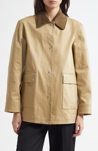 Suede Collar Stretch Cotton Utility Jacket