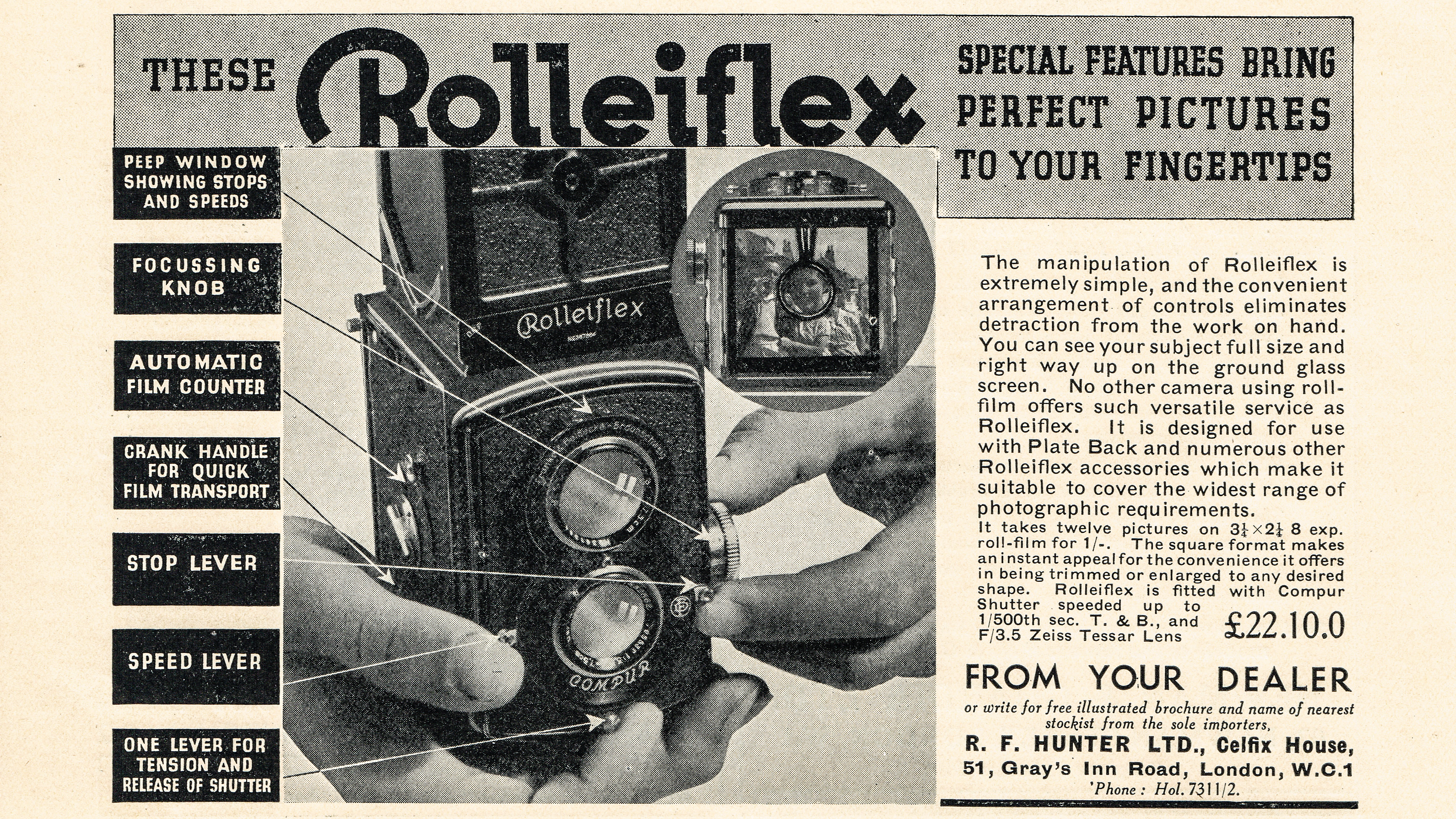 1936 advert for Rolleiflex TLR Camera