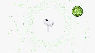 Apple AirPods Pro 2 with a green TechRadar Sustainability Week badge 