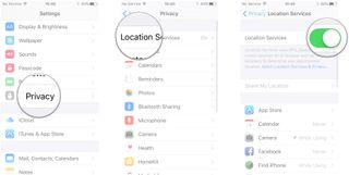 Tap Privacy, tap Location Services, tap the switch to turn them off