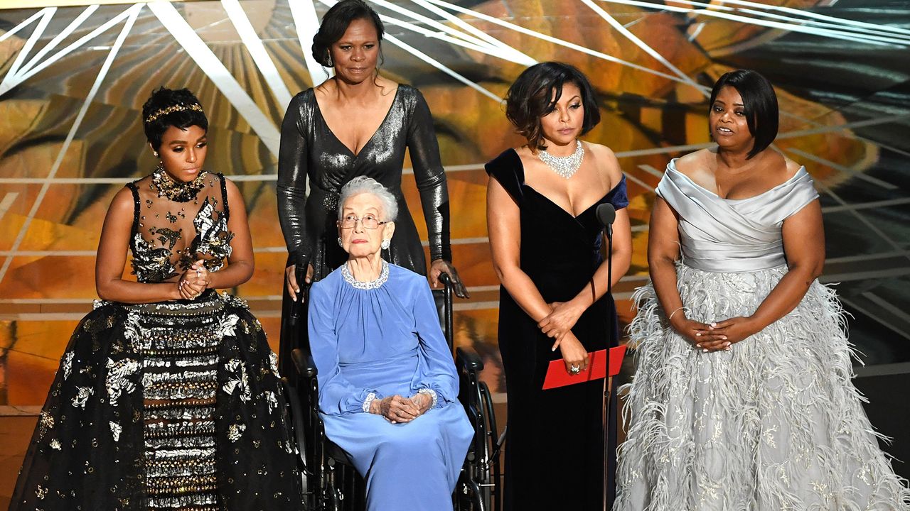 Katherine Johnson appeared at the 2017 Oscars ceremony with three actresses from the film "Hidden Figures" (Janelle Monae, Taraji P. Henson and Octavia Spencer) escorted by NASA astronaut Yvonne Cagle.