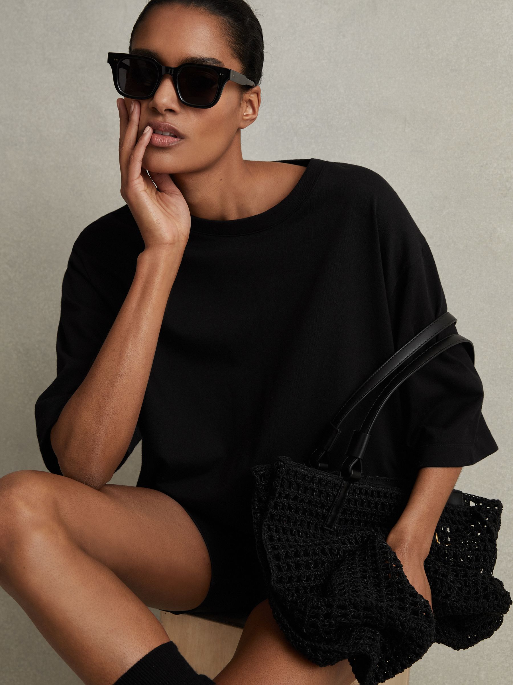 Oversized Cotton Crew Neck T-Shirt in Black