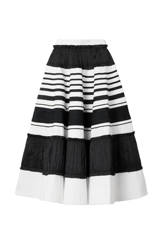 Christopher John Rogers Striped Taffeta and Grosgrain-Trimmed Cotton and Silk-Blend Twill Midi Skirt