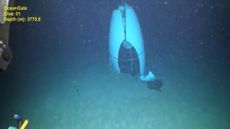 A view of a piece of the imploded Titan submersible on the ocean floor.