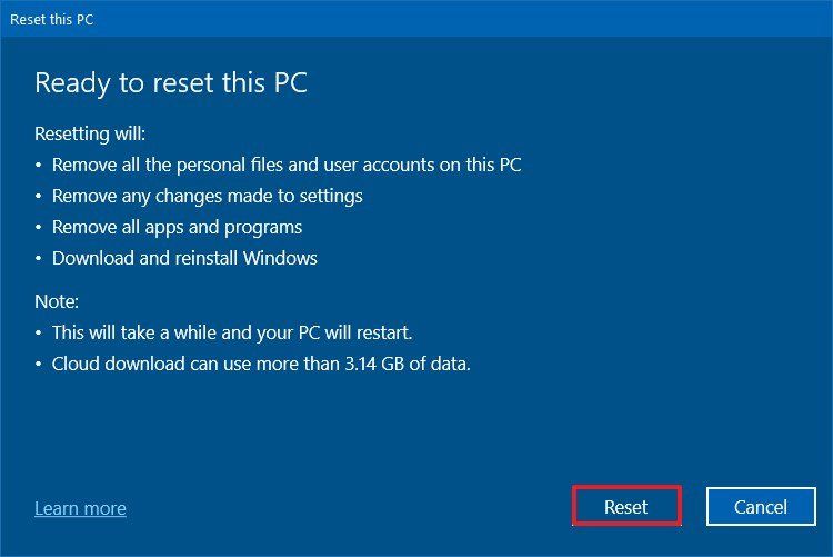 How to use cloud download to reset computer on Windows 10 May 2020 ...