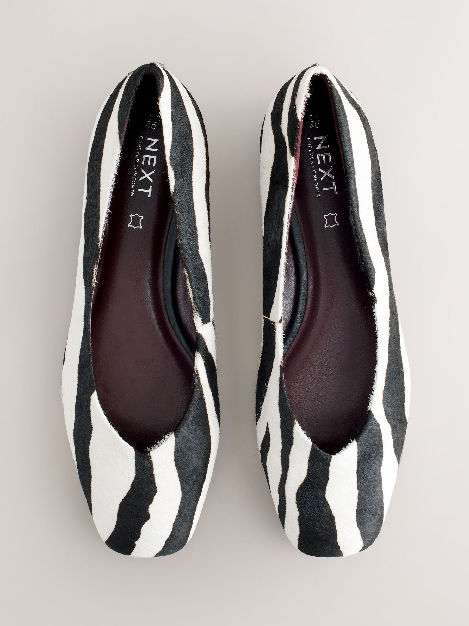 Zebra Forever Comfort&amp;reg; Leather Square Toe Ballerina Flats