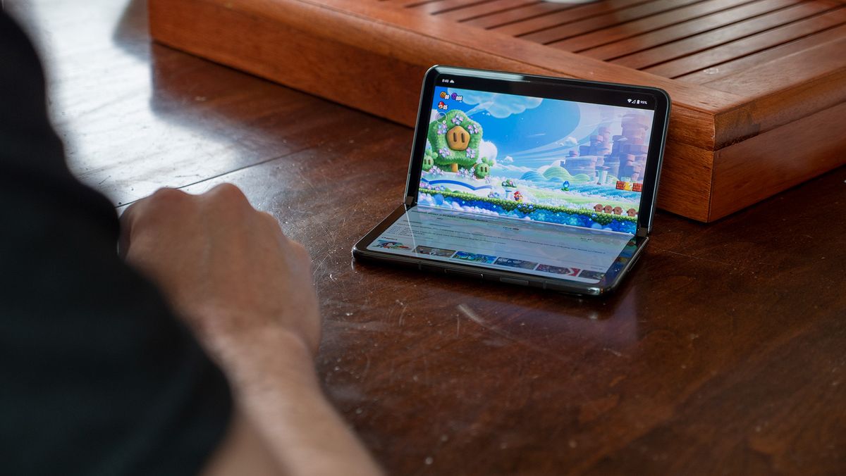 The Google Pixel Fold in tabletop mode