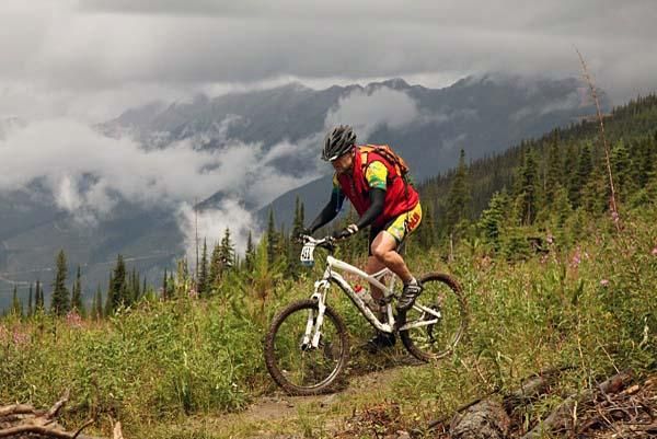 A rider up high with plenty of good scenery around.