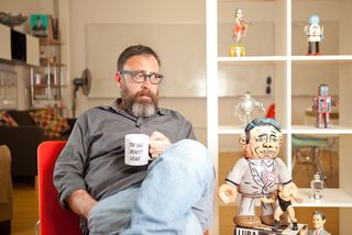 Monteiro's inflatable Jerry doll was a gift from one of his first clients, Brian Credus.