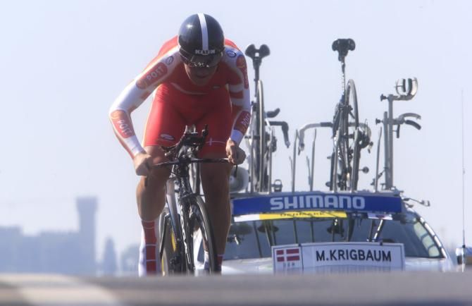 Mathias Krigbaum (Denmark) en route to a silver medal in the junior men's time trial Worlds
