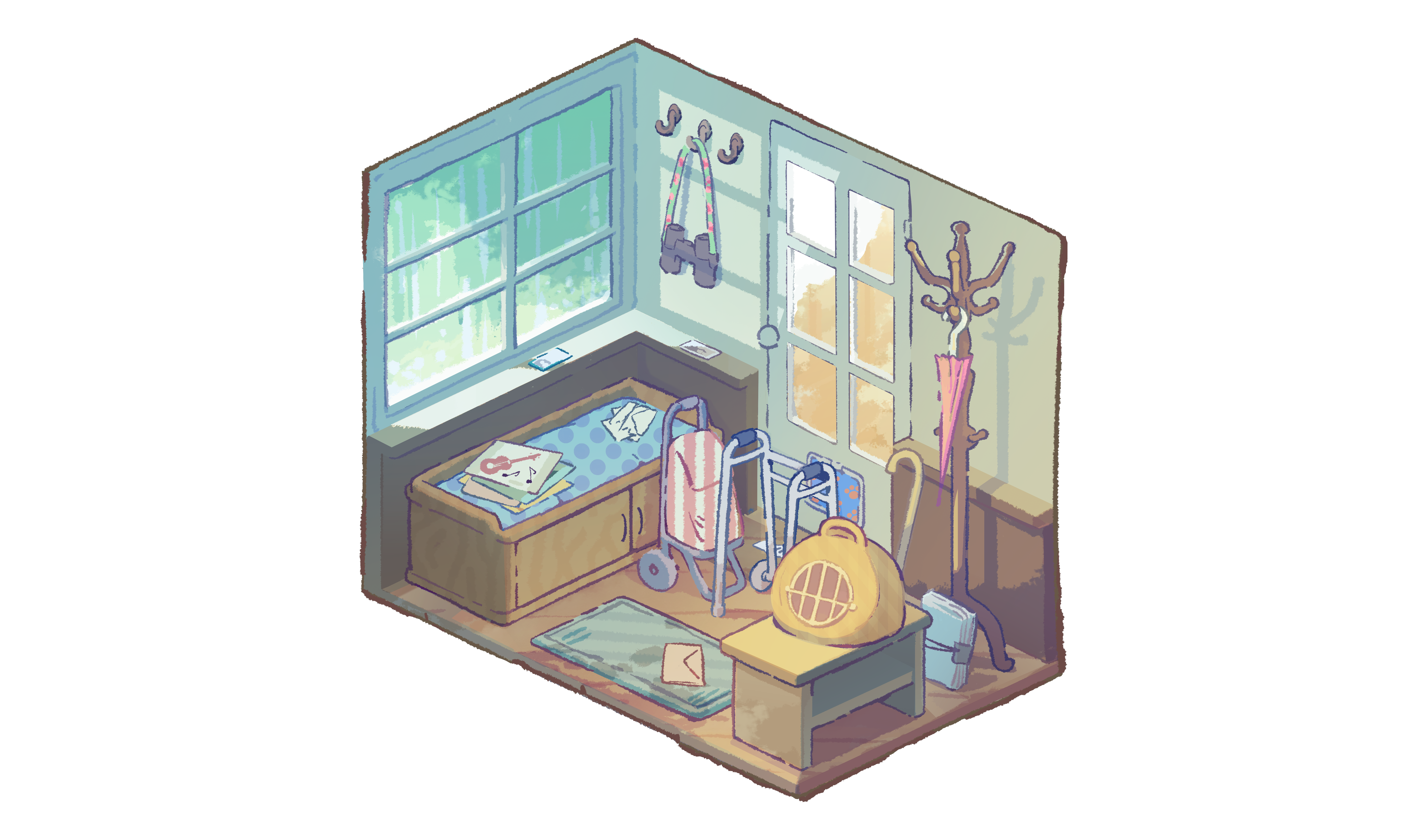 An isometric room created for a video game