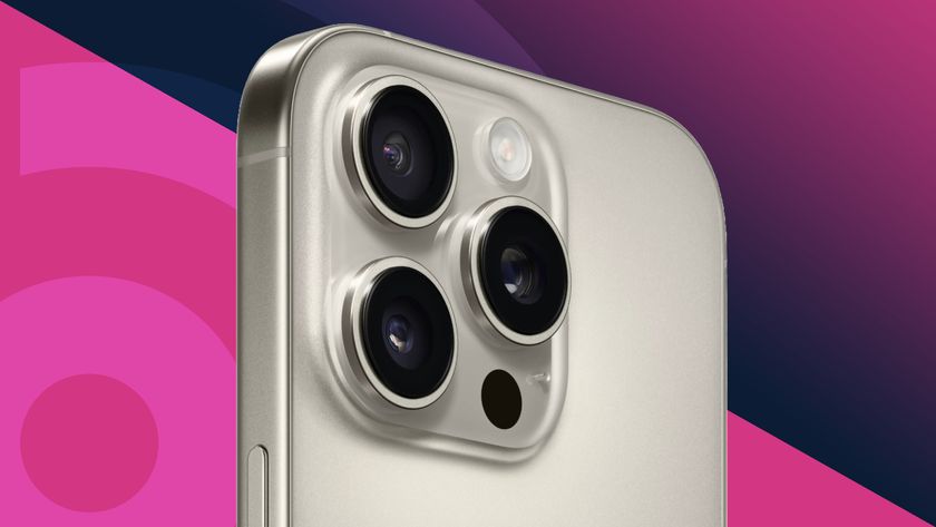 The iPhone 16 Pro cameras on a pink background