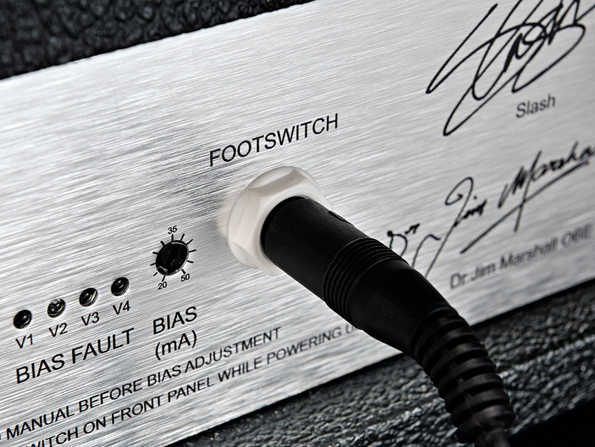 The amp's brushed silver control plates set it apart from the other current Marshalls.