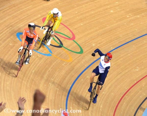 Chris Hoy (Great Britain) celebrates his win