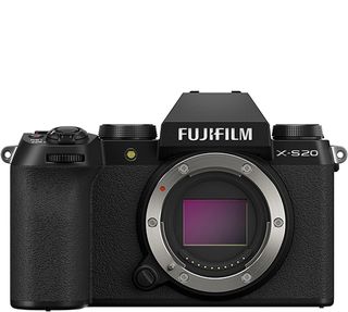 The Fujifilm X-S20 on a white background