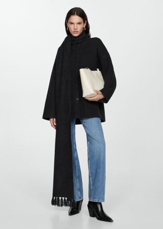 Knitted Coat With Detachable Scarf - Women | Mango Usa