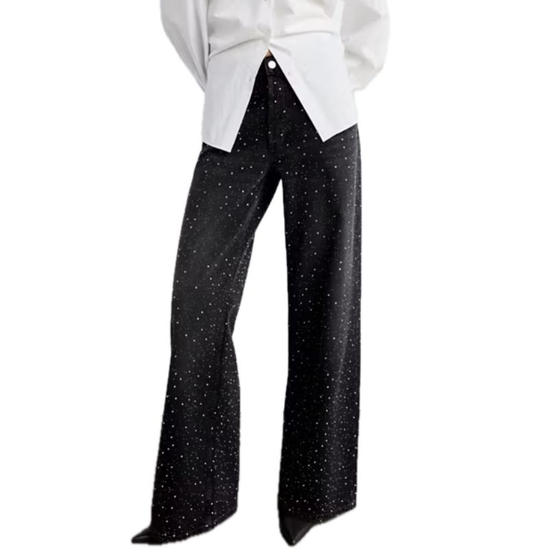 Mango , Wide Leg Jeans with Rhinestones
