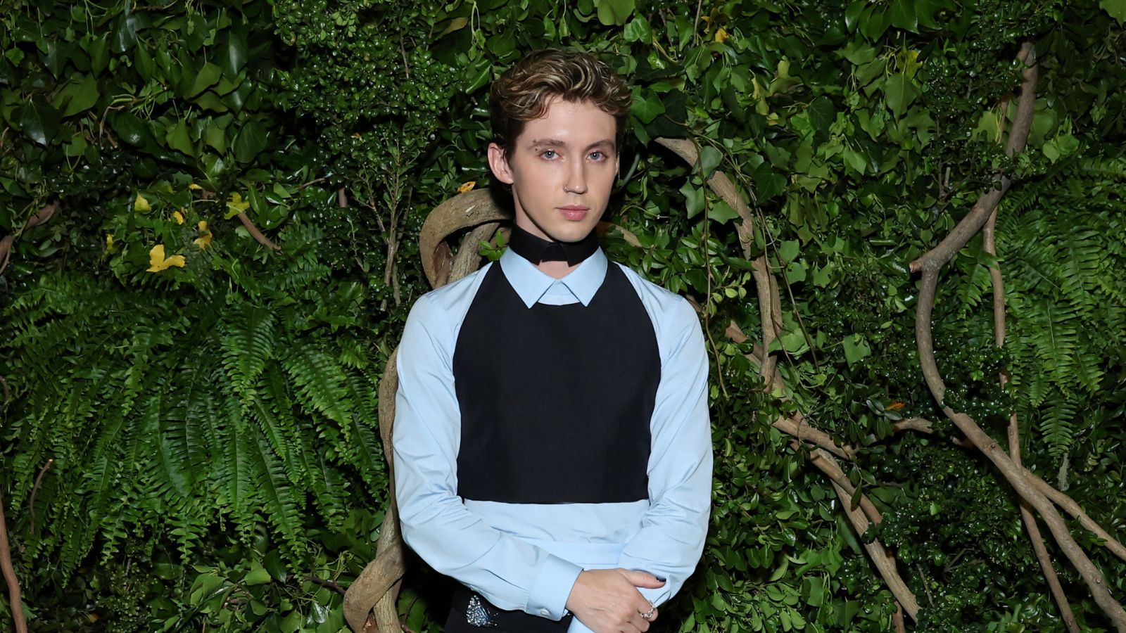 troye sivan on a leafy background