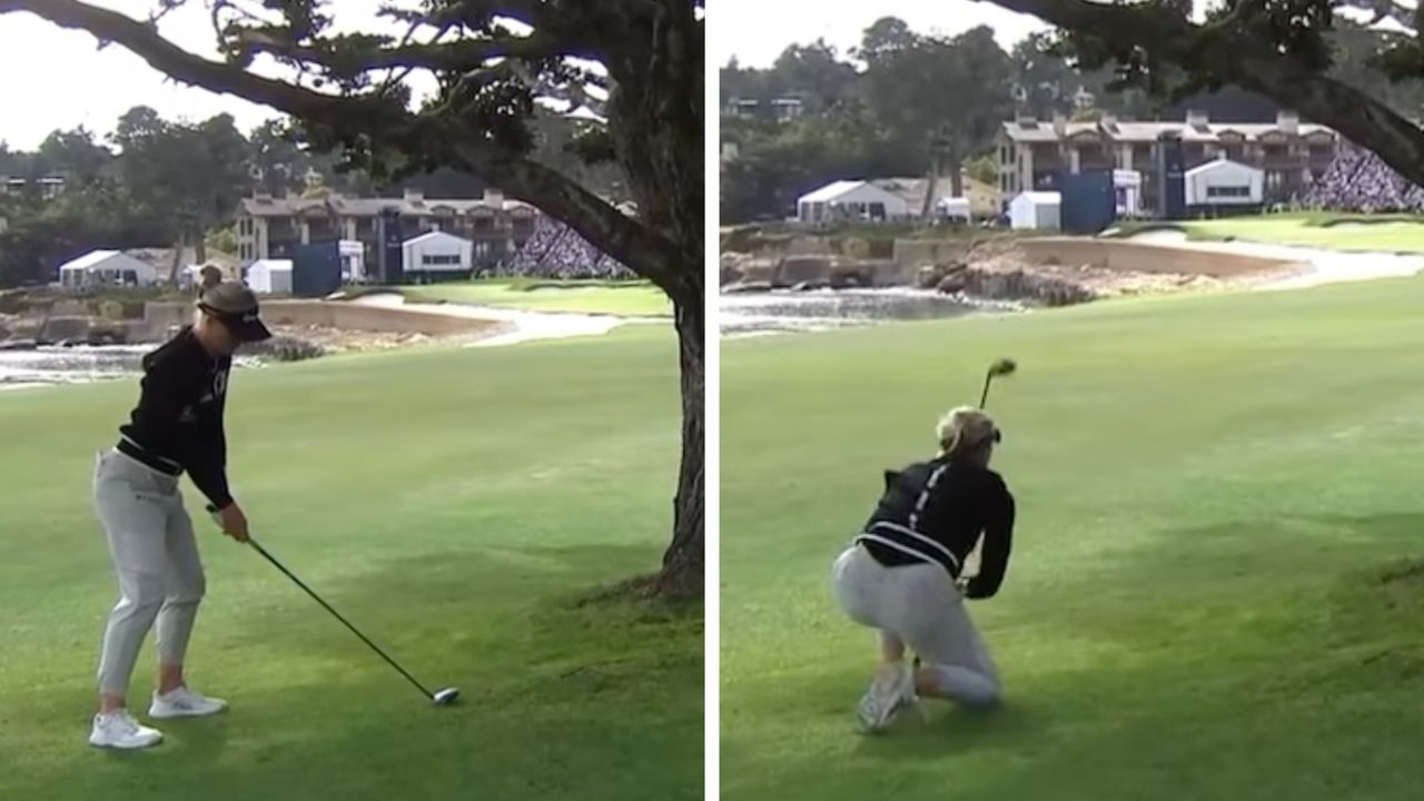 Screenshots of Charley Hull&#039;s shot into the 18th at Pebble Beach