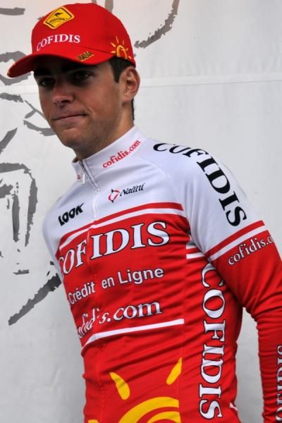 Cofidis' Tony Gallopin on the podium as best young rider.