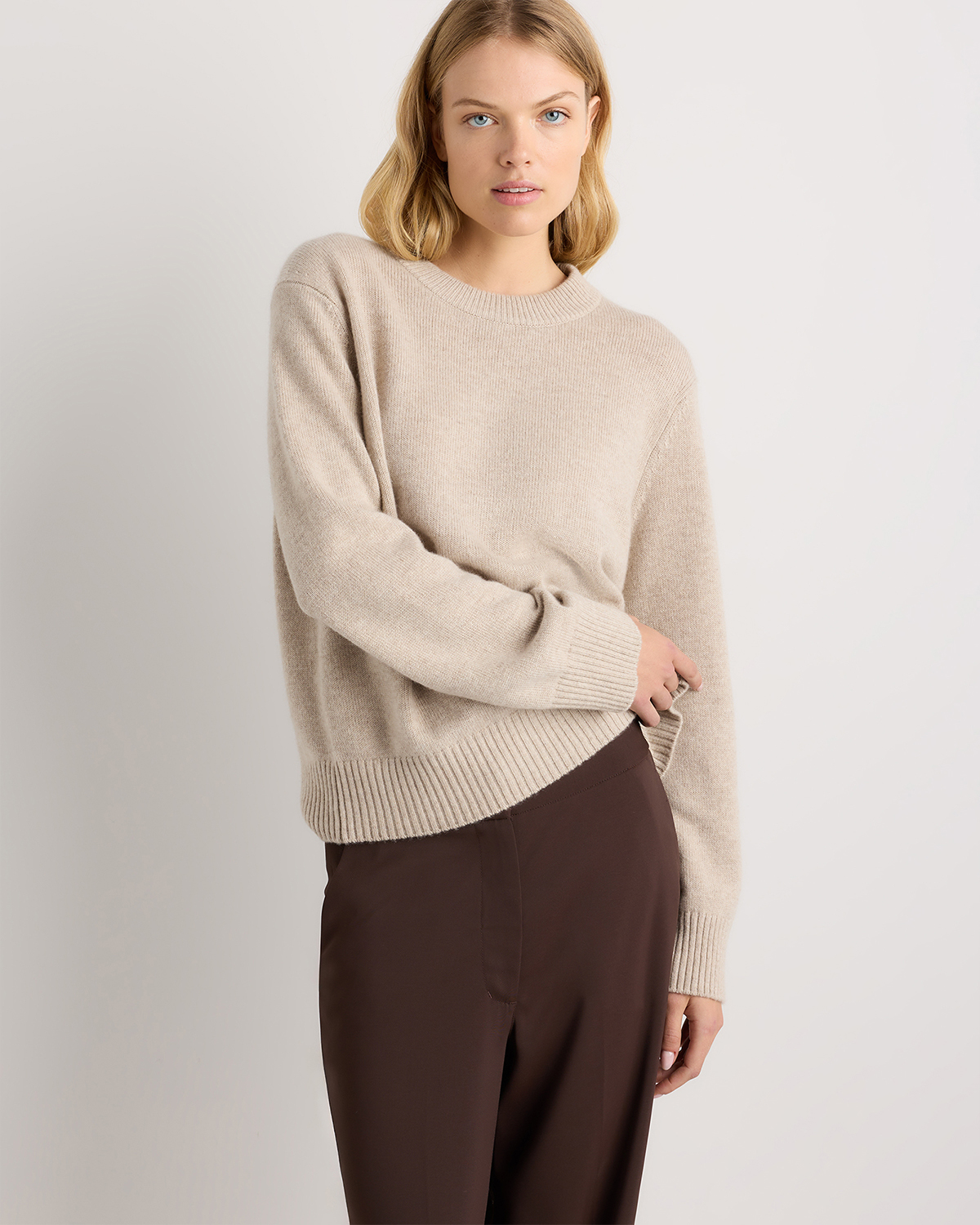Mongolian Cashmere Oversized Crewneck Sweater (undyed) in Undyed Natural Heather