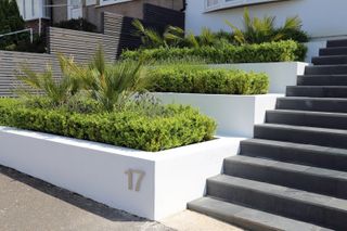 contemporary tiered front garden walls