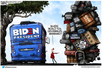 Political Cartoon U.S. Joe Biden Vice President Kamala Harris Baggage&nbsp;Green&nbsp;New Deal Medicare for All