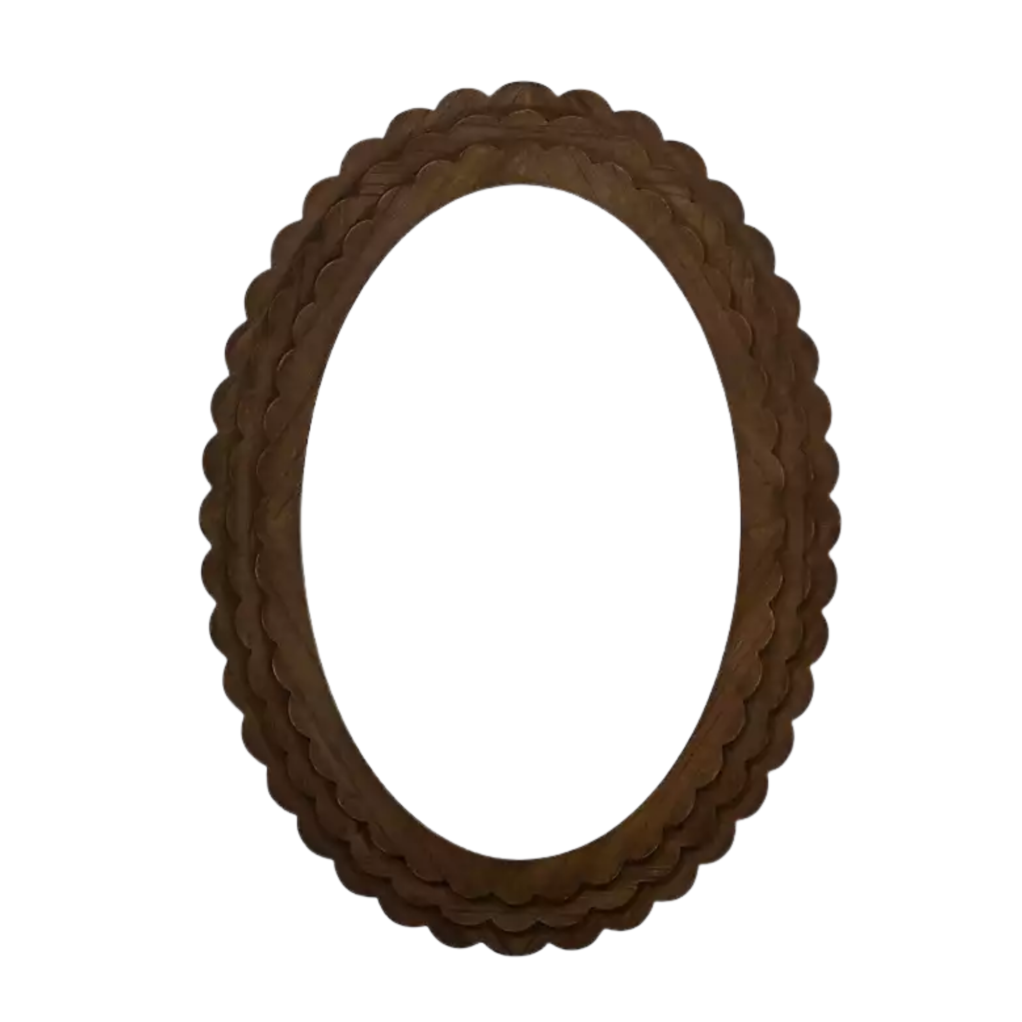 a mirror with a scalloped rim