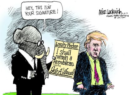 Political cartoon U.S. Trump Pledge Jeb Signature