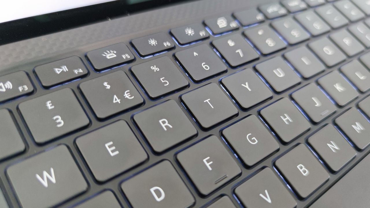 A closeup of the Dell XPS 15's keyboard