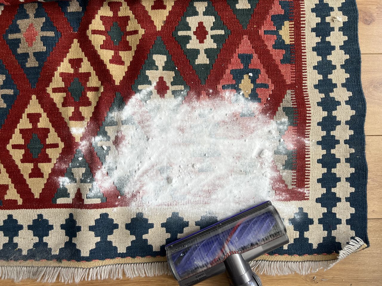 Baking soda sprinkled on a rug