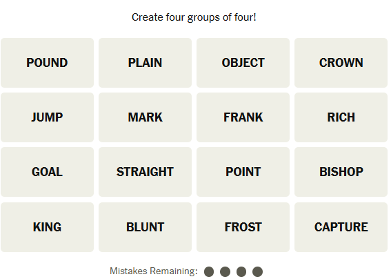 The New York Times Connections puzzle on March 21, 2026