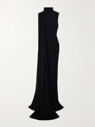 Draped Satin-Jersey Turtleneck Maxi Dress