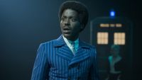 Ncuti Gatwa as The Doctor in Disney+'s Doctor Who, wearing retro clothes.