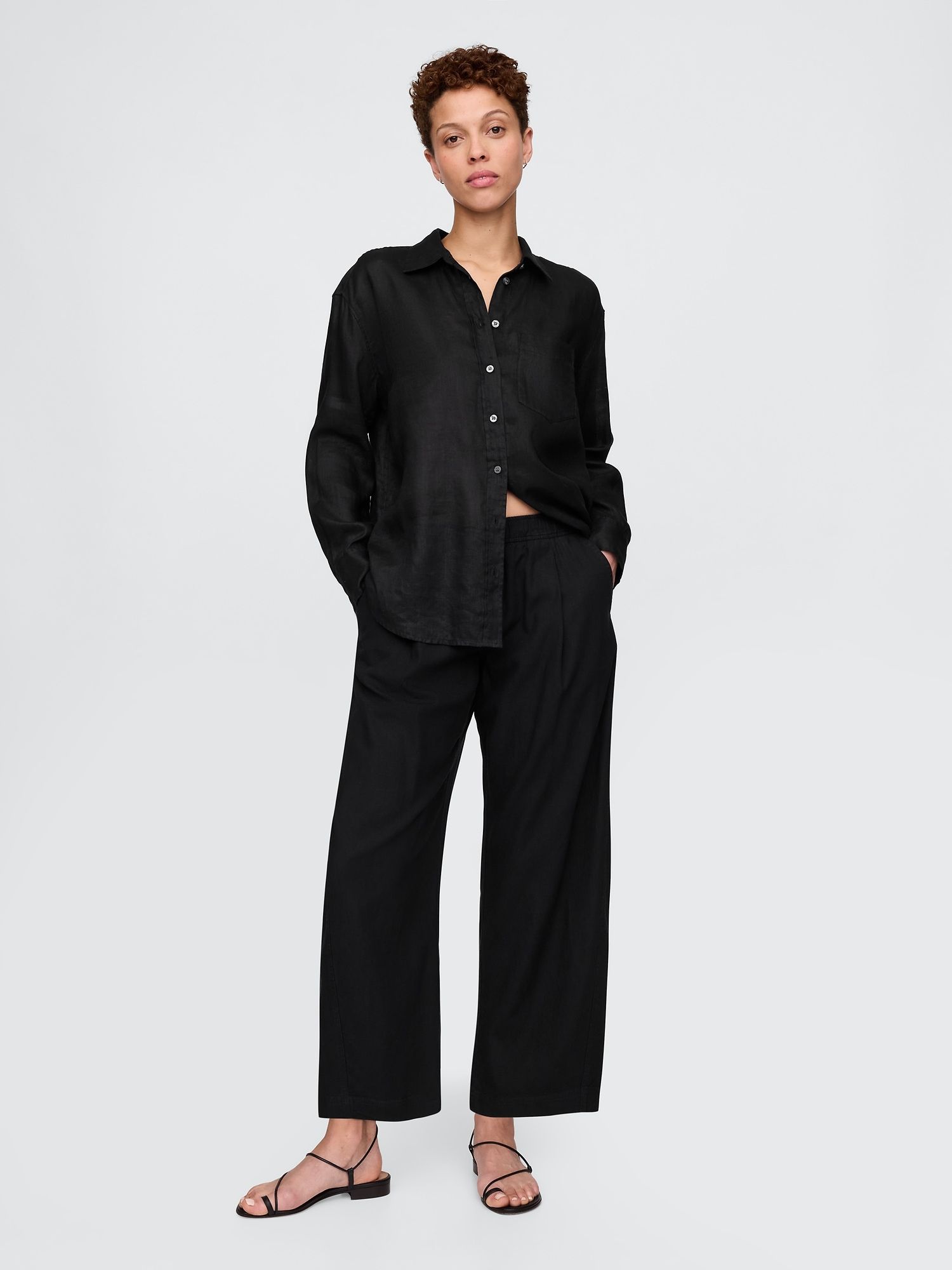 Gap, Mid Rise Linen-Blend Easy Barrel Pants