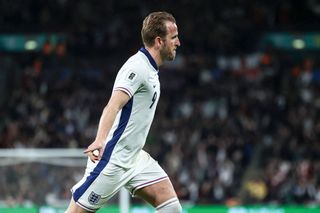 England captain Harry Kane celebrates after scoring his side's second goal in the 2026 World Cup qualifying match against Albania at Wembley Stadium, London, March 2025