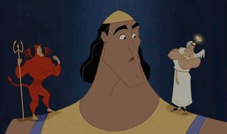 Kronk from Disney's Emperors New Groove inspired the team to develop an angel and demon dynamic for Brain Divided