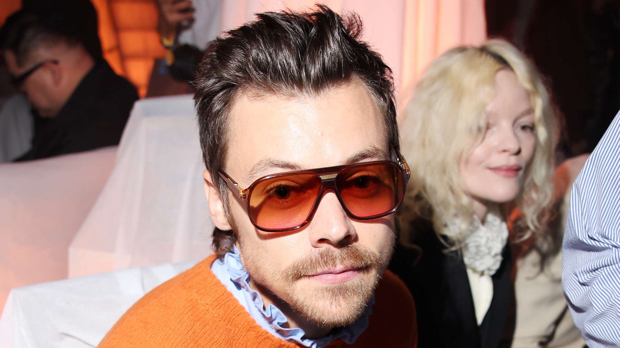 Harry Styles arrives at Valentino Pavillon des Folies Show as part of the Paris Fashion Week on September 29, 2024