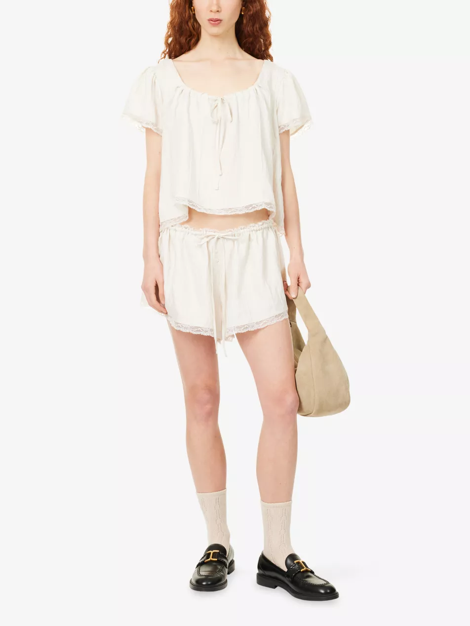 Nunu Lace-Trimmed Woven Shorts - Xs