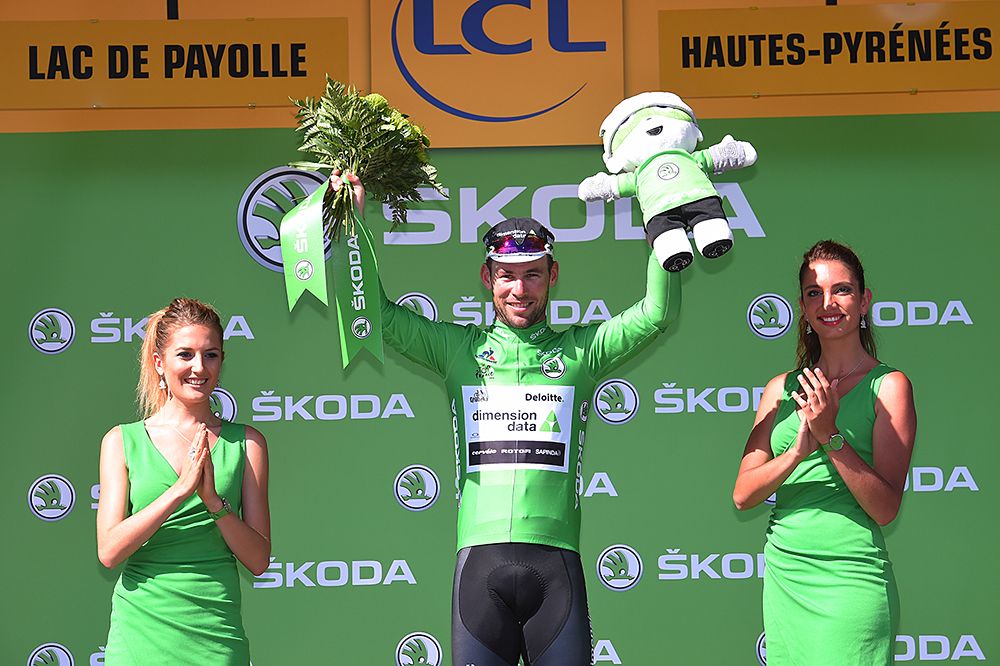 Mark Cavendish in the green points jersey