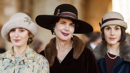 LAURA CARMICHAEL as Lady Edith Crawley, ELIZABETH MCGOVERN as Cora, Countess of Grantham and MICHELLE DOCKERY as Lady Mary Crawley