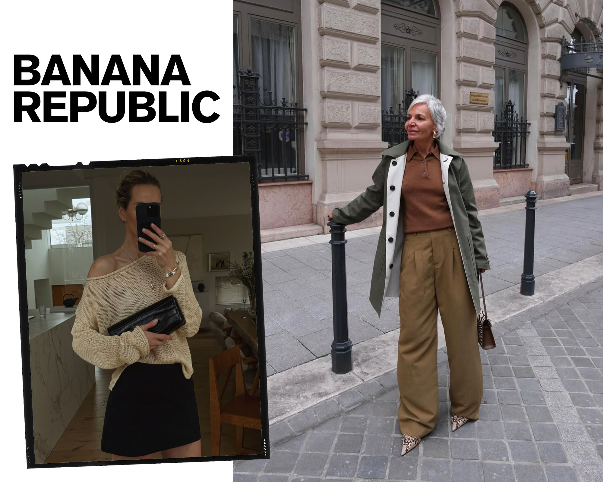 Collage of influencers wearing Banana Republic