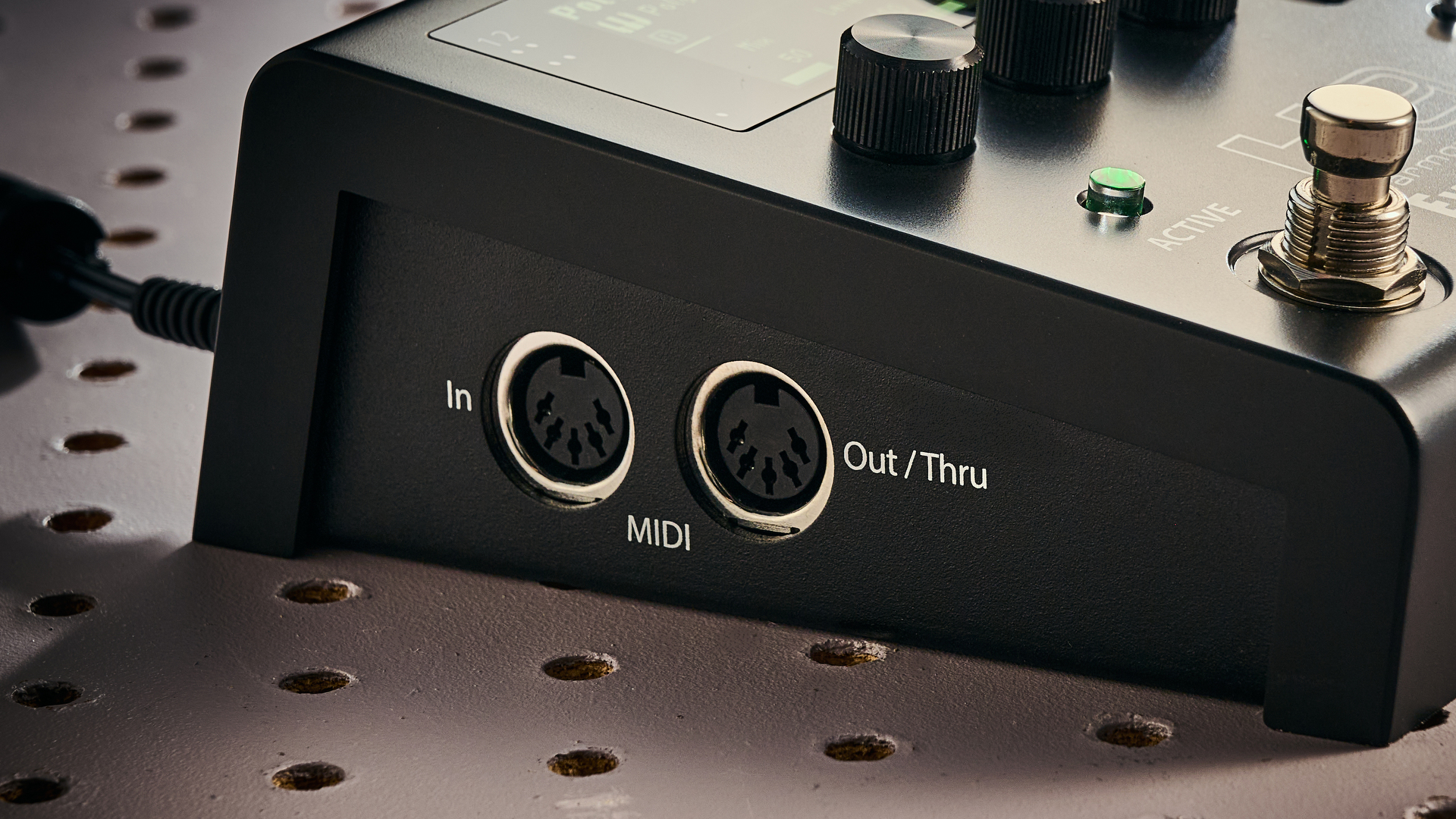 The MIDI in/out ports on the Eventide H9 Harmonizer Gen 2 multi-effects pedal