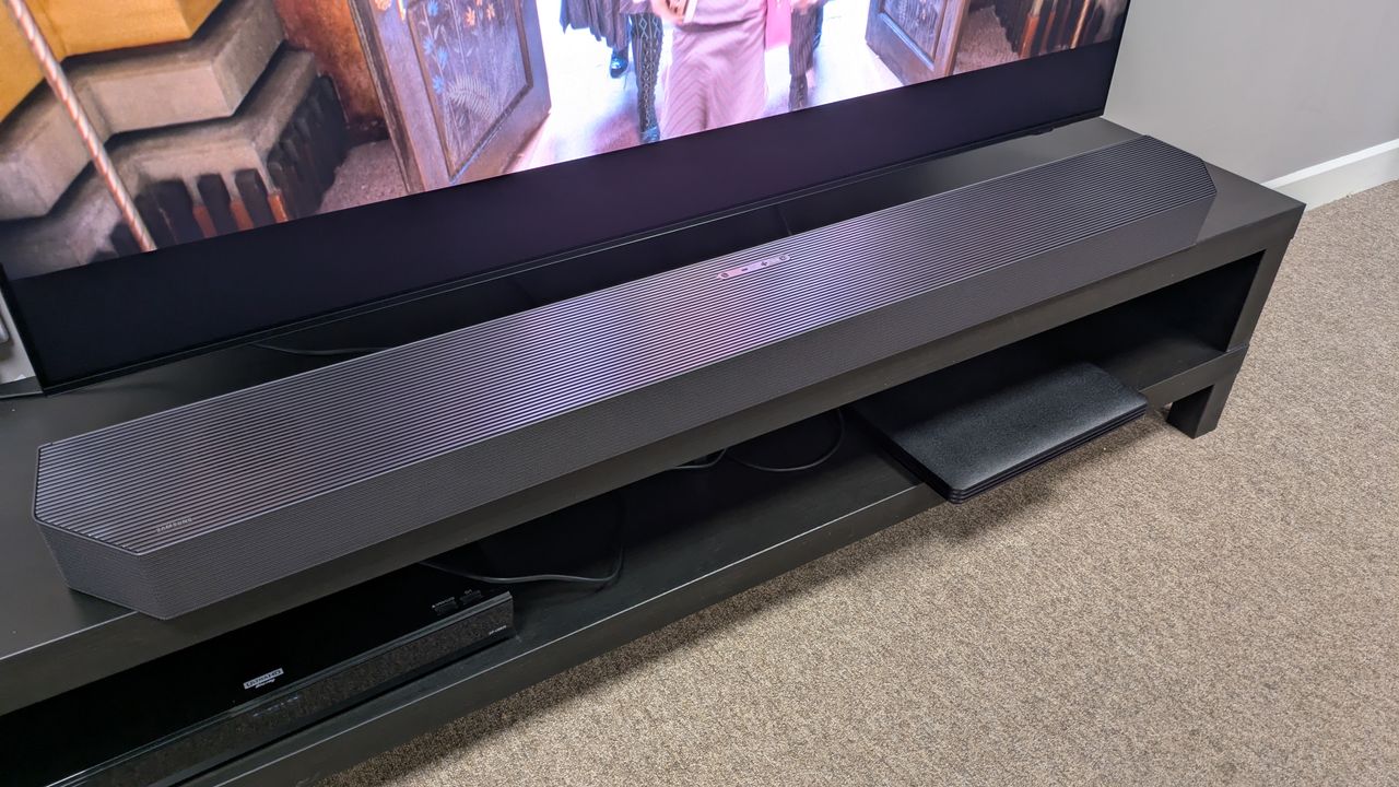 Samsung HW-Q990F connected to Samsung S95F with Panasonic DP-UB820 underneath